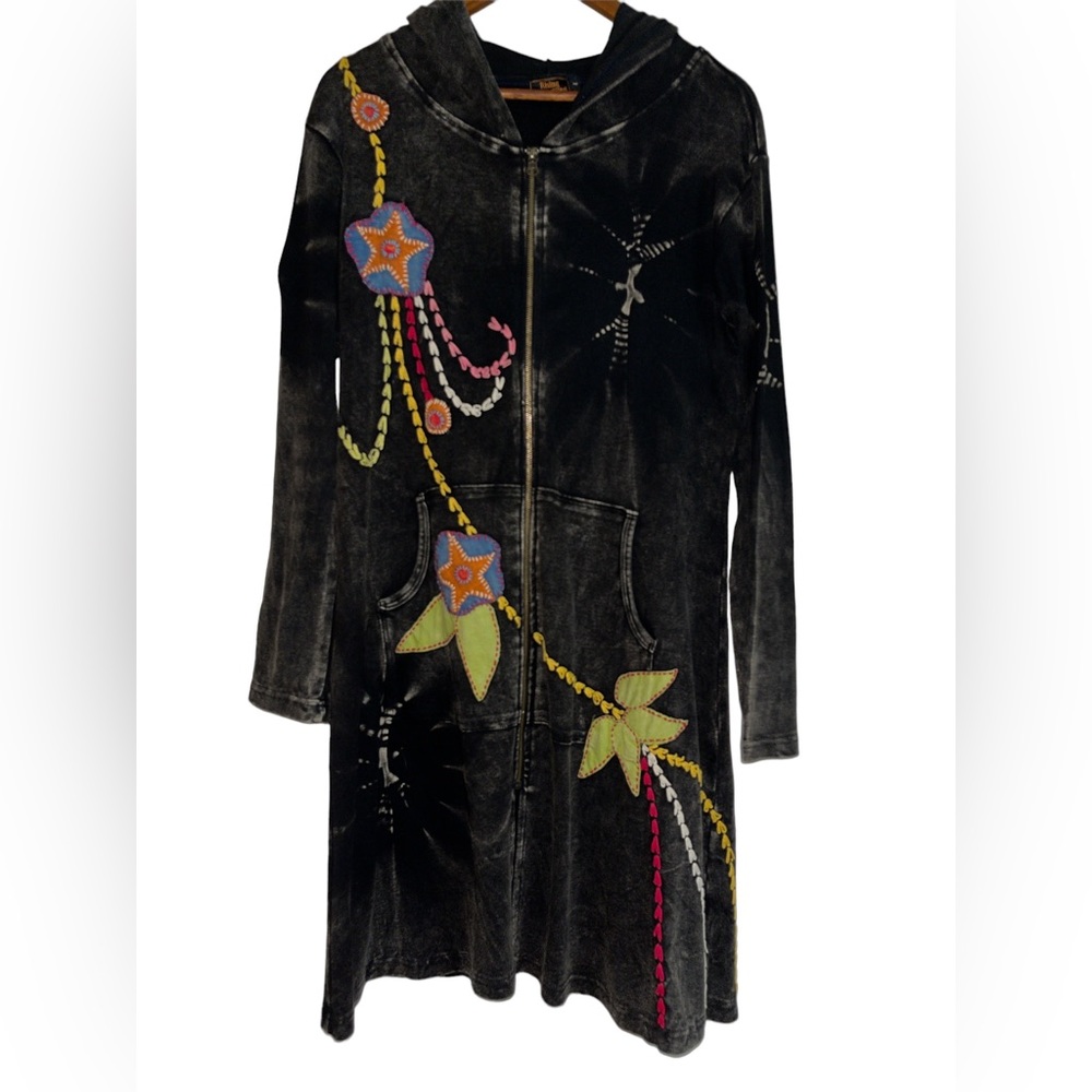 Rising International boho art to wear embroidered hoodie jacket/duster - Picture 1 of 4